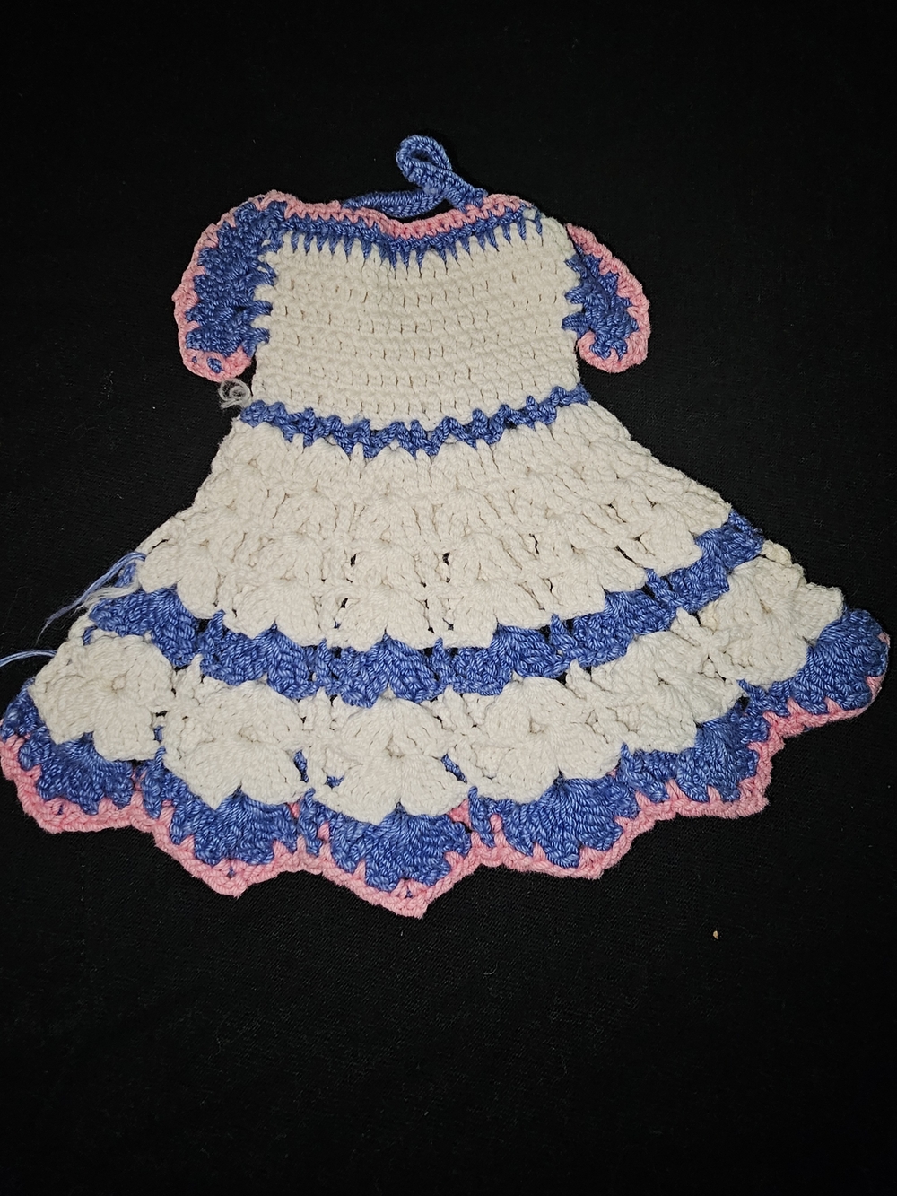 Hand-Crocheted Decorative Dress Accent in Cream, Blue & Pink